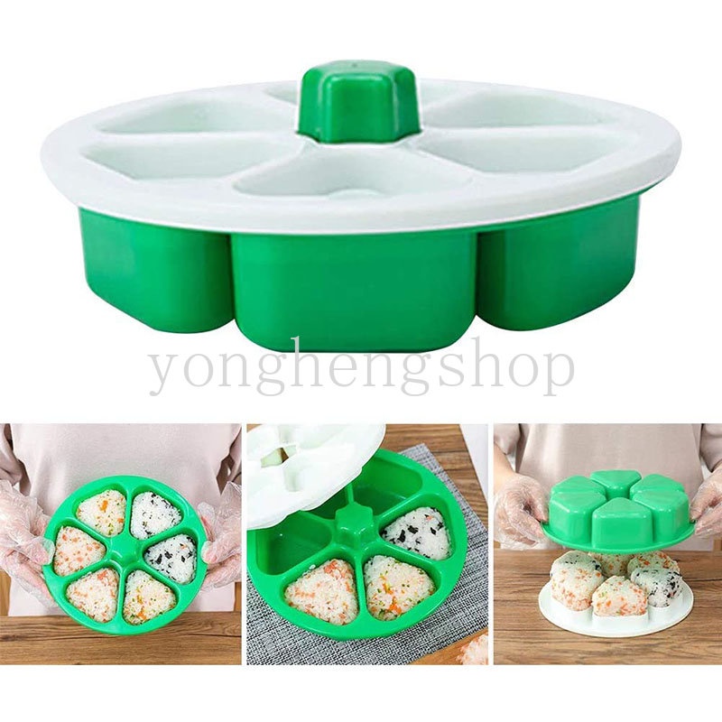 Cetakan Sushi / Onigiri / Bola Nasi / Rumput Laut Bentuk Segitiga 6 Sekat Untuk Dapur