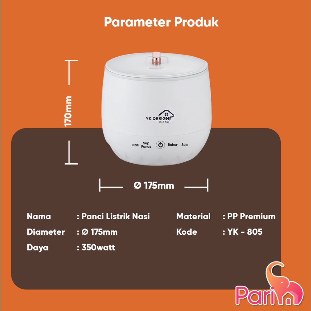 PARIM Panci Listrik / Magic Com Mini Rice Cooker Mini Penanak Nasi Multifungsi YK-805