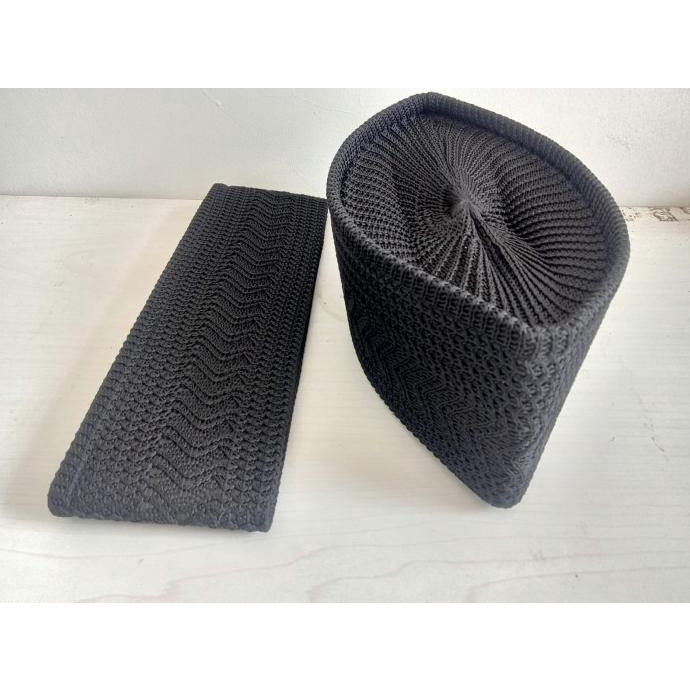 Kopiah Peci Hitam Polos Rajut Tebal Bahan Halus Ac Alam Tinggi 9Cm