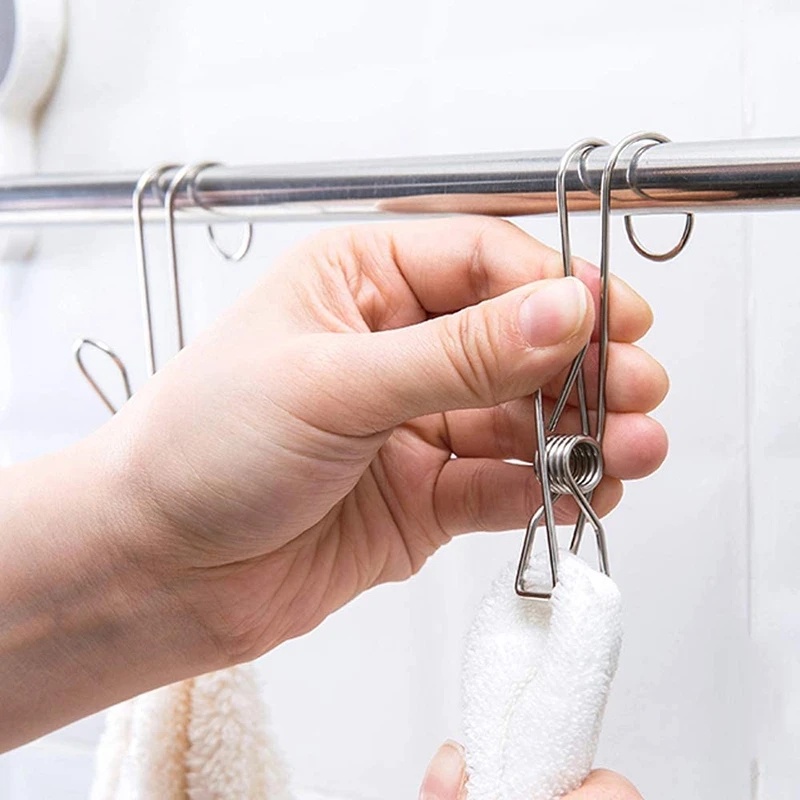 Pasak Baju Stainless Steel Dengan Kait Handuk Kamar Mandi Klip Ekor Panjang Serbaguna Laundry Socks Organizer Hooks Jepitan