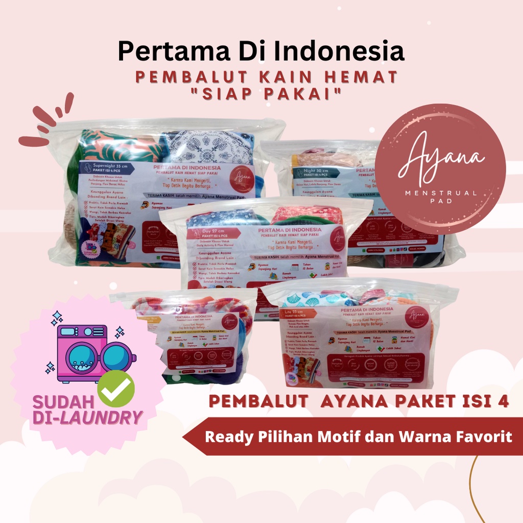 AYANA MENSTRUAL PAD PEMBALUT KAIN CUCI ULANG PAKET REGULER &amp; LENGKAP (DAY, NIGHT, SUPERNIGHT, LITE, PANTYLINER) - MENSPAD REUSABLE