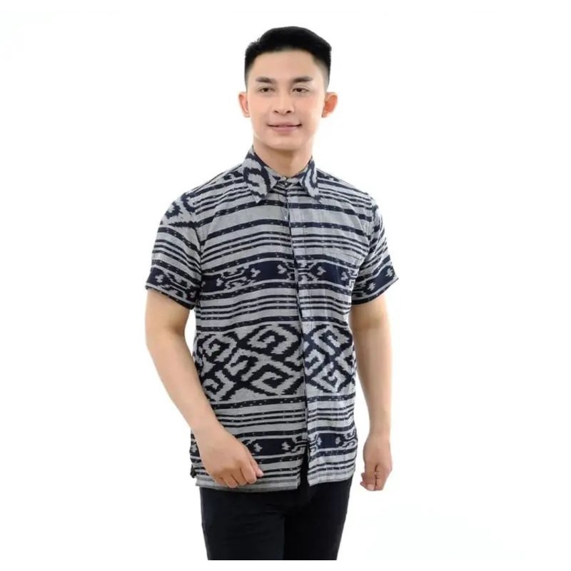 Kemeja Tenun Pria Lengan Pendek - Kemeja Tenun Blanket Etnik Jepara Kemeja Batik Eksklusif Baju Muslim Kondangan Pernikahan Slim Fit Katun