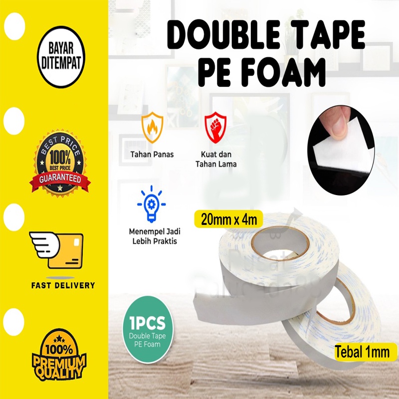 [20mm x 4Meter] Double Tape Pe Foam Isolasi 1 Inch &quot; Busa Putih Perekat Mobil Motor