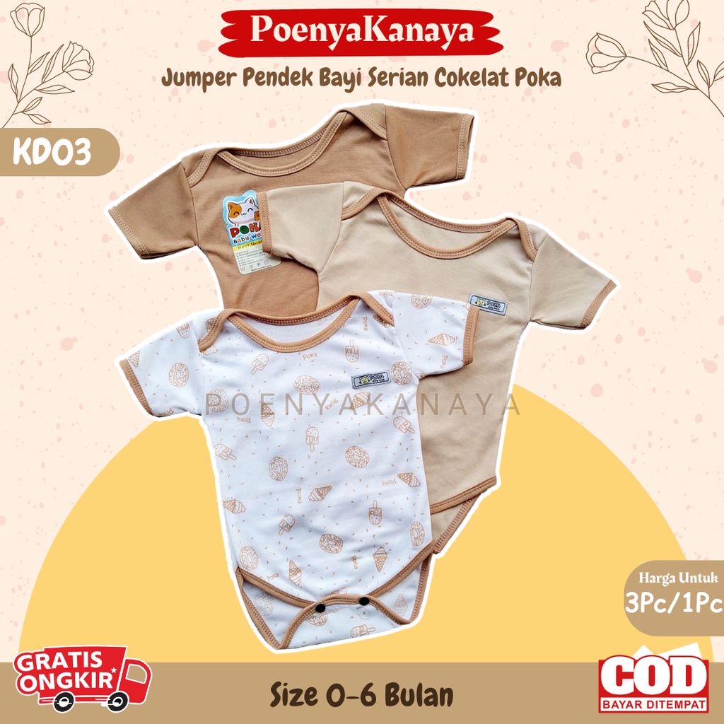 3pc/1pc Jumper Pendek Bayi SERI COKELAT POKA 0-6 Bulan KD03