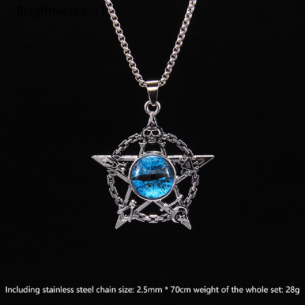 [Brightnessdin1] Retro Pentacle Devil's Eye Pendant Necklace Trend Hip-Punk Magic Skull Pendant Pria Dan Wanita Kalung Anti Karat Butik