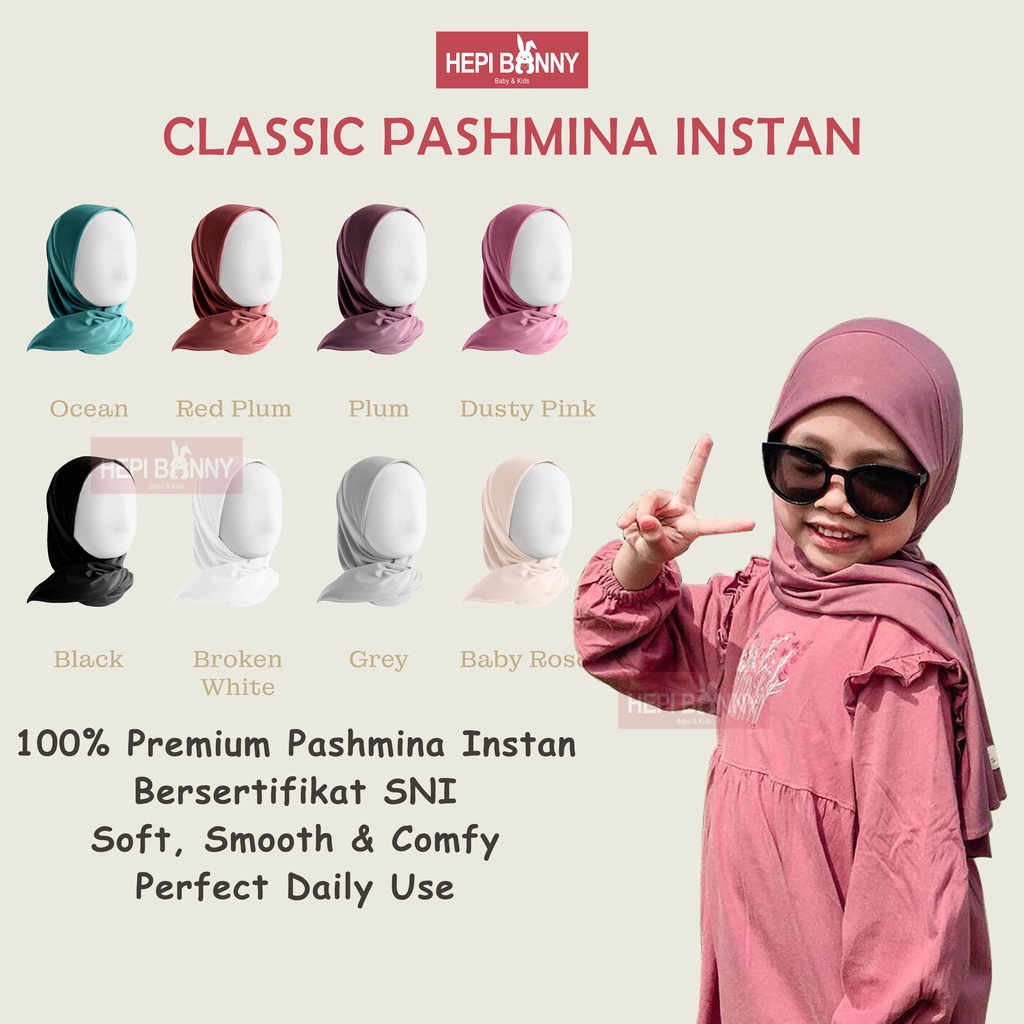 Little Prenses Classic Pashmina Instant - Jilbab Hijab Pashmina Anak Bayi Instan Perempuan 1 2 Tahun