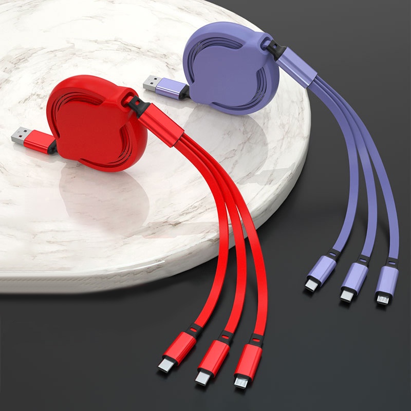 Makaron Liquid Telescopic Three-in-one Charging Cable Terlaku Untuk Android Apple Type-c Kabel Cas Multi Fungsi