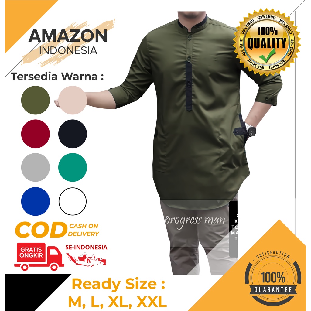 Baju Koko Pria Lengan Panjang 3/4 Motif Polos Warna Hijau Army Toyobo - Baju Koko Pria Dewasa - Busana Muslim Pria - Baju Lebaran Pria - Koko Pria Dewasa - Muslim Pria - Baju Kokoh - Baju Koko Polos - Koko Polos Pria - Baju Ramadhan - Seragam Hadroh