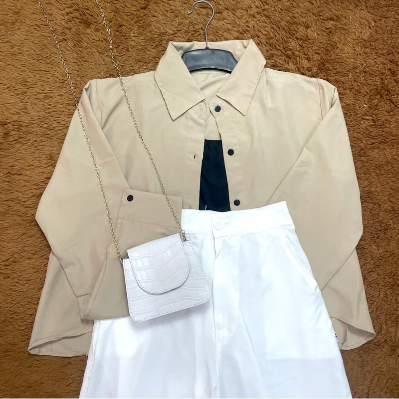 CASHA - ZRD OOTD SETELAN WANITA MISKA / SETELAN KEMEJA CROP CELANA PANJANG / Set Wanita Kekinian / O