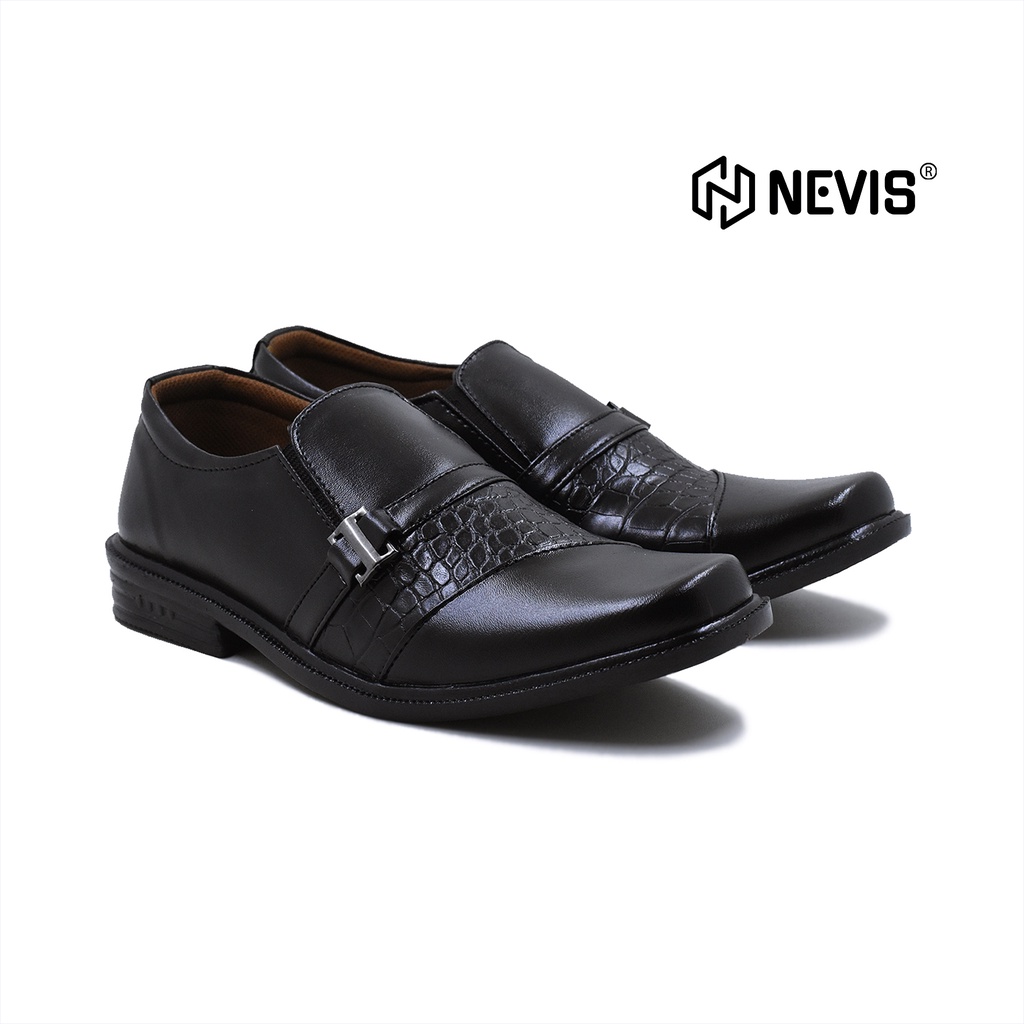 Sepatu Pantofel Kulit Pria Original Nevis CROCO Formal Kerja Kantor Hitam