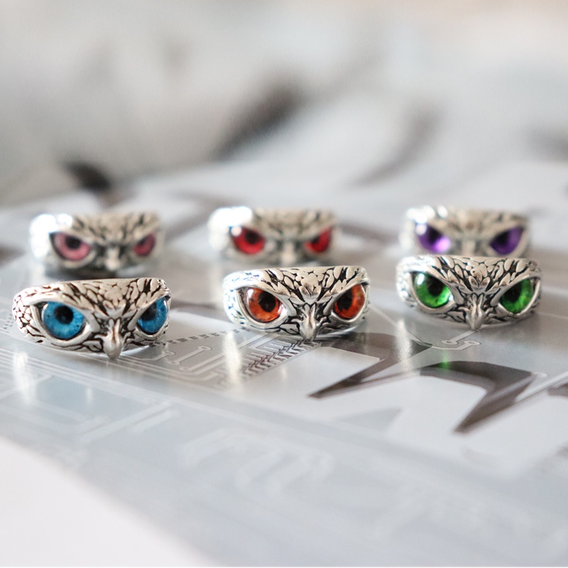 Menawan Fashion Burung Hantu Resizable Cincin Untuk Pria Wanita Multicolor Mata Warna Perak Pertunangan Pernikahan Rings Perhiasan Hadiah