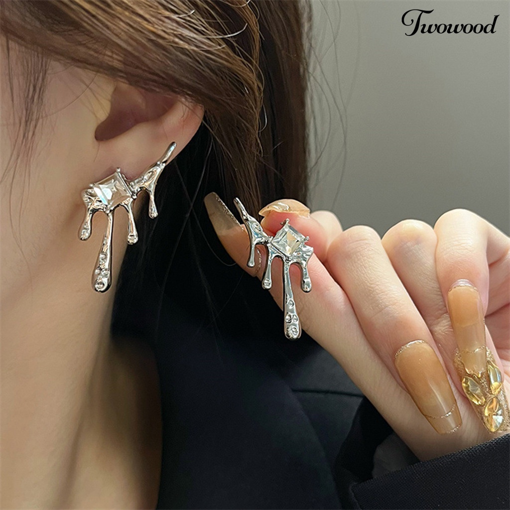 Twowood 1pasang Ear Studs Tren Baru Punk Cubic Zirconia Tetesan Air Tertanam Wanita Anting Fashion Perhiasan