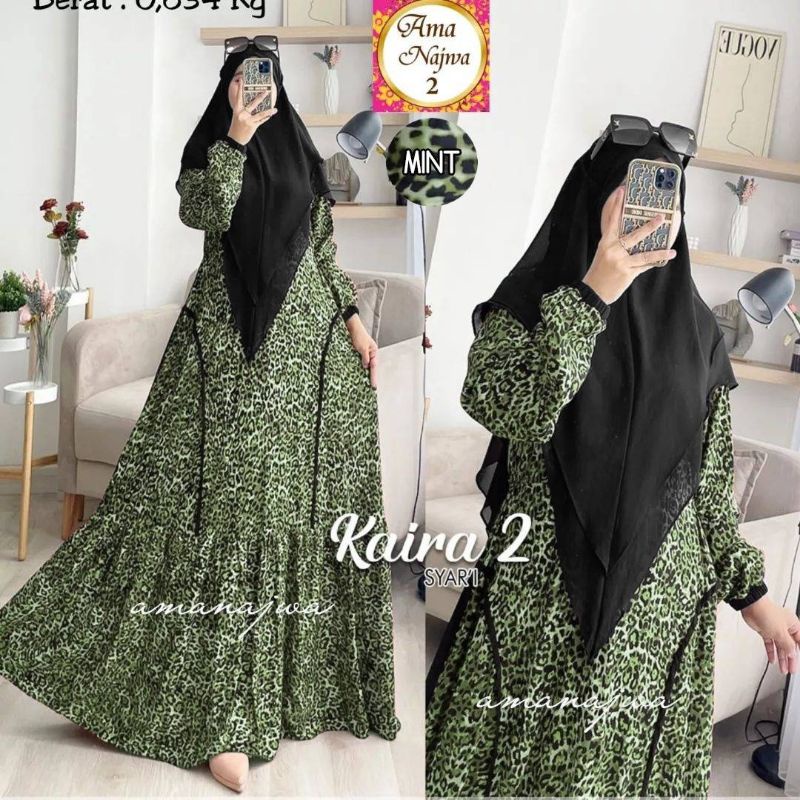 Cod Kaira syari/gamis pengajian/gamis lebaran/gamis set hijab/gamis premium/gamis katun rayon mix ce