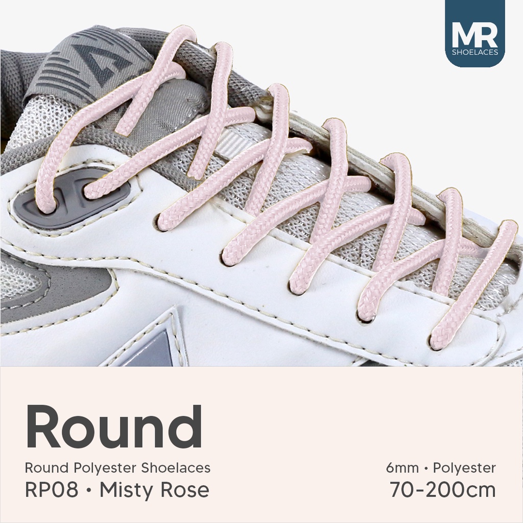 Original MR Shoelaces RP08 Misty Rose Mawar Misty Tali Sepatu Bulat Round 6mm 70cm 80cm 90cm 100cm 120cm 150dm 180cm 200cm Tali Sepatu Bulat Polyester Premium