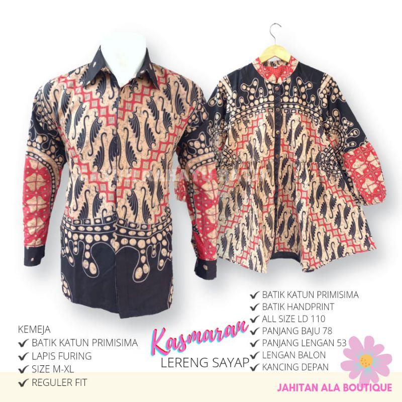 Batik Couple Premium Sarimbit Batik Pria dan Wanita Lengan Panjang Seragam Kantor Model Kasmaran Ler