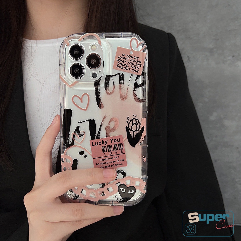 Oppo A17 A16 A77 A15 A95 A3s A12E A7 A76 A5s A35 A55 A74 A9 A53 A33 A32 A54 A16s Reno 4F 5a57 A77s A1K A12 A15s A17K A16K A52 A5 Graffiti Love Heart Label Bening Soft Airbag Case