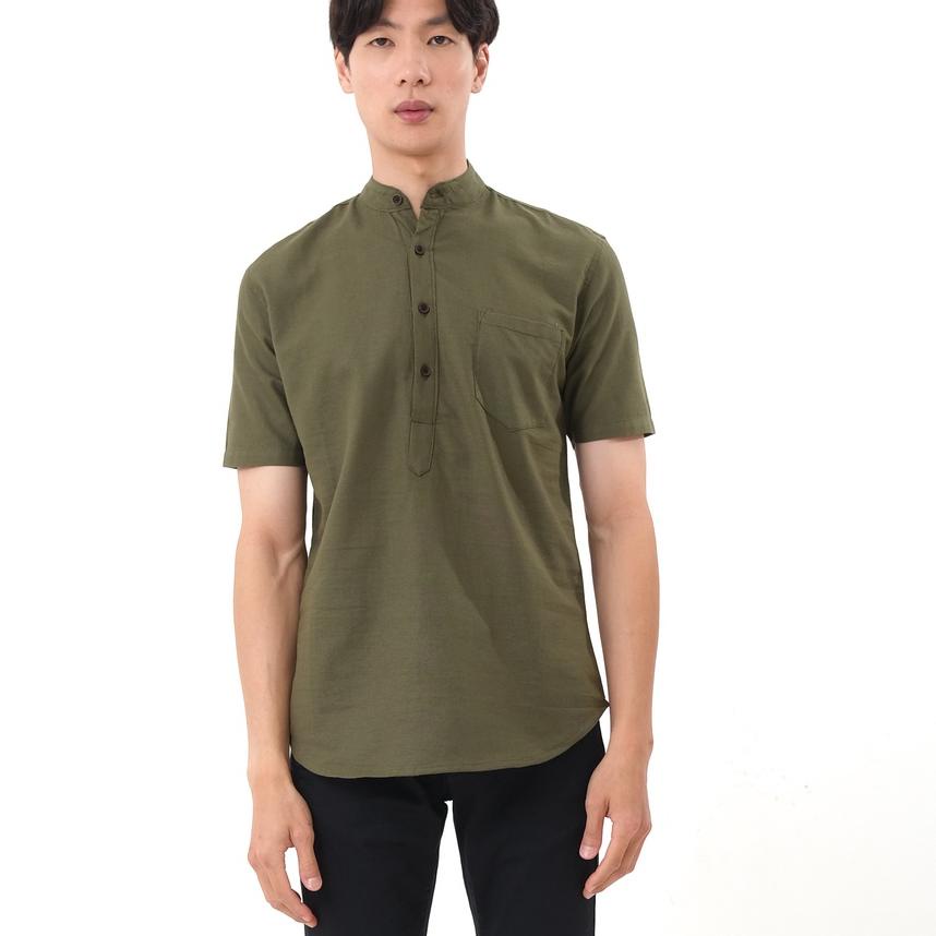 ۩ SANVANINA E-1424I Kemeja Koko Shanghai Lengan Pendek Army Green | Short Koko Shanghai Army Green ♜