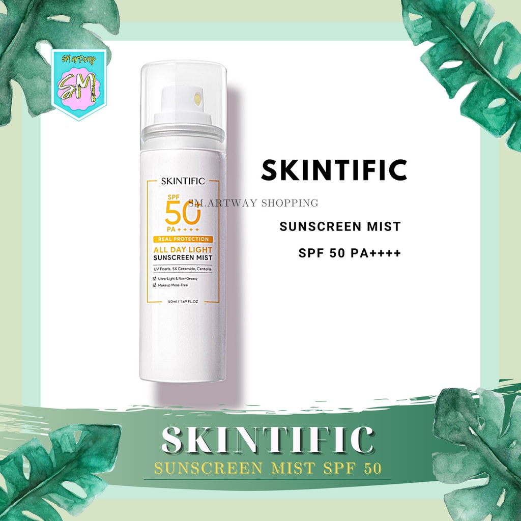 SKINTIFIC All Day Light Sunscreen Mist SPF 50 PA++++ | Cocok untuk Touch Up Makeup | Sun Screen Spray Sun Block