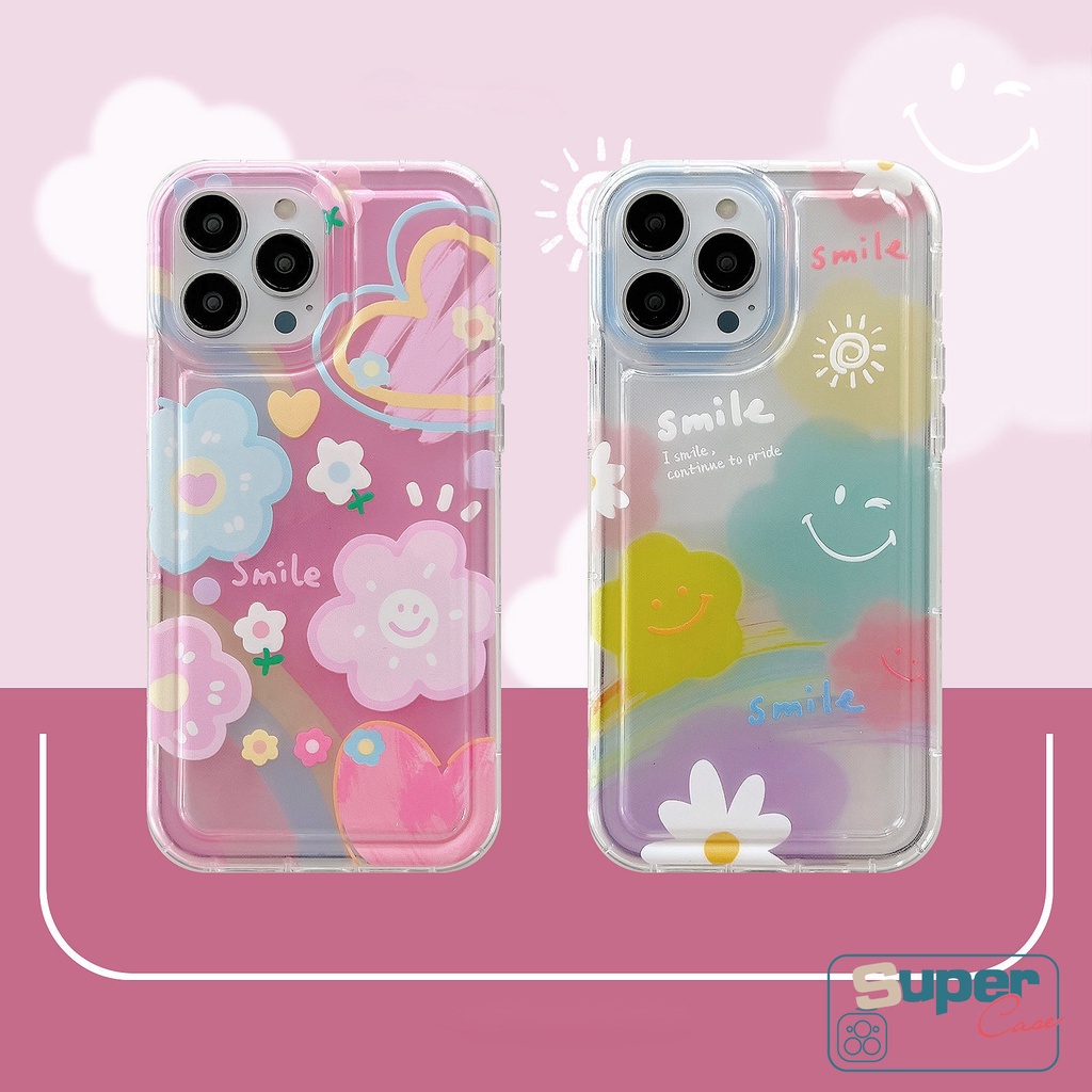 Kompatibel Untuk IPhone 7plus 14xr 13 12 11 Pro Max6 6S 7 8 Plus X XS Max 11 Pro Max Ins Korea Lucu Smile Fresh Sunflower Colorful Love Heart Shockproof Airbag Lembut TPU Cover