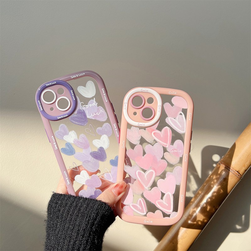 Pink &amp; Ungu Love Soft Case HP iP iPhone 11 12 13 14 Pro Max Baru Puff Casing Apple