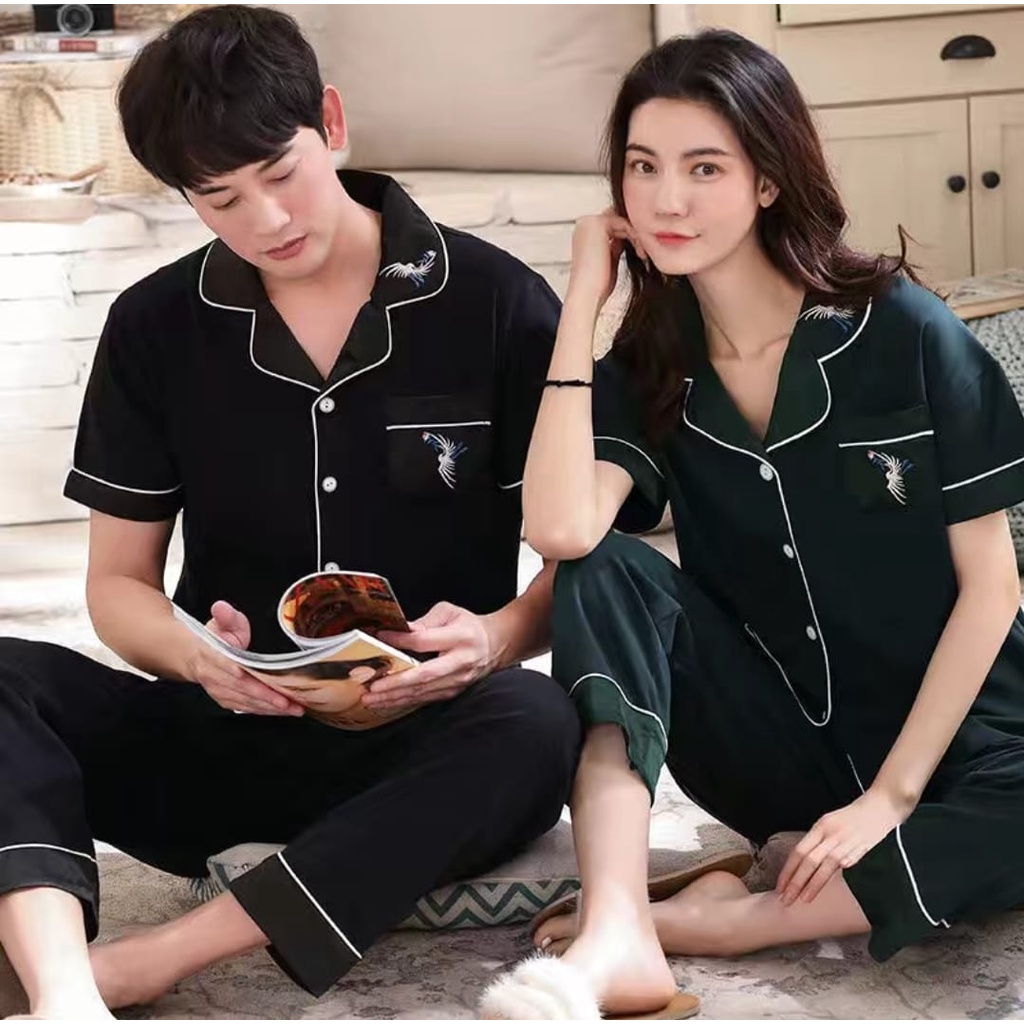 Baju tidur piyama bahan kaos import lengan pendek celana panjang model motif bisa cewek cowok