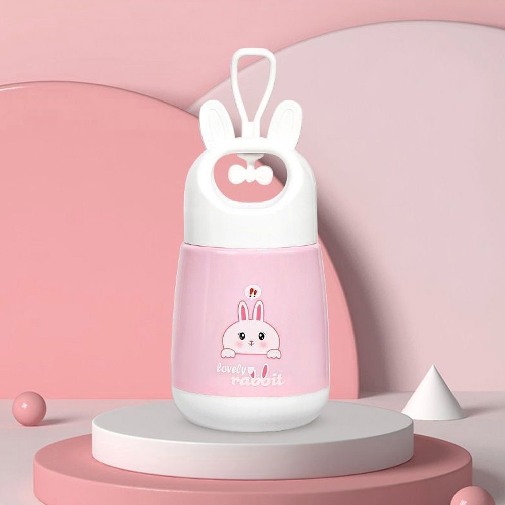 Botol Minum Kaca Lovely Rabbit Kelinci Tutup Mudah Di Pegang Ada Gantungan 380ml BPA Free - BMK005