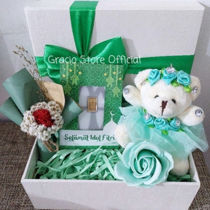 GIFT BOX SPESIAL IDUL FITRI NUANSA GREEN HAMPERS LOGAMMULIA ANTAM 1 GR