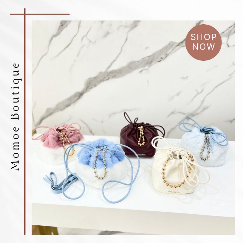 Tas Bucket Bulu Furry CK Aldora Beaded Handle Sling Bag C1483