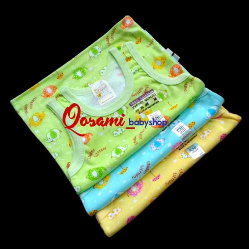 RIMOSHI 3 pcs Kaos Oblong Buntung Bayi Motif Full Print KHUSUS WARNA BIRU, HIJAU, KUNING Uk S, M, L ,XL SNI