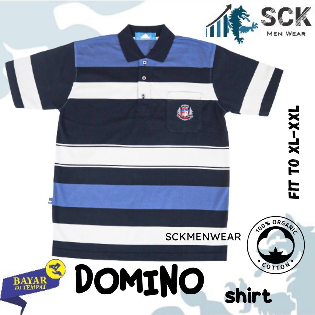 Kaos Krah Domino Motif Salur Pria / Baju Kerah Jumbo / Pakaian Laki-Laki Dewasa - sckmenwear GROSIR