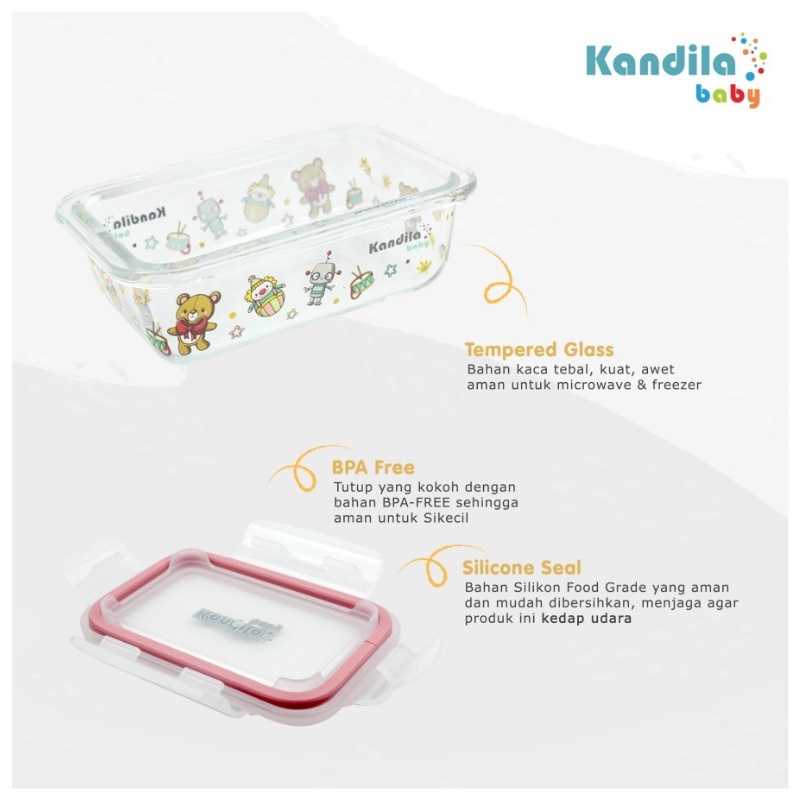 Kandila Baby Printed Glass Food Container 200ml Isi 3pcs KDL027-7 Tempat Makanan Bayi