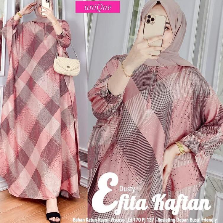 SERBA MURAH C24 Efita Kaftan Unique Jumbo Busui Resleting Depan Kain Rayon Premium Tebal ₮