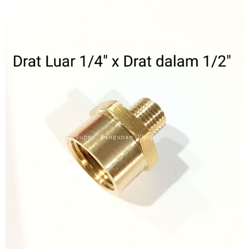 Neple Sok Kuningan drat luar 1/4"inch x drat dalam 1/2"inch