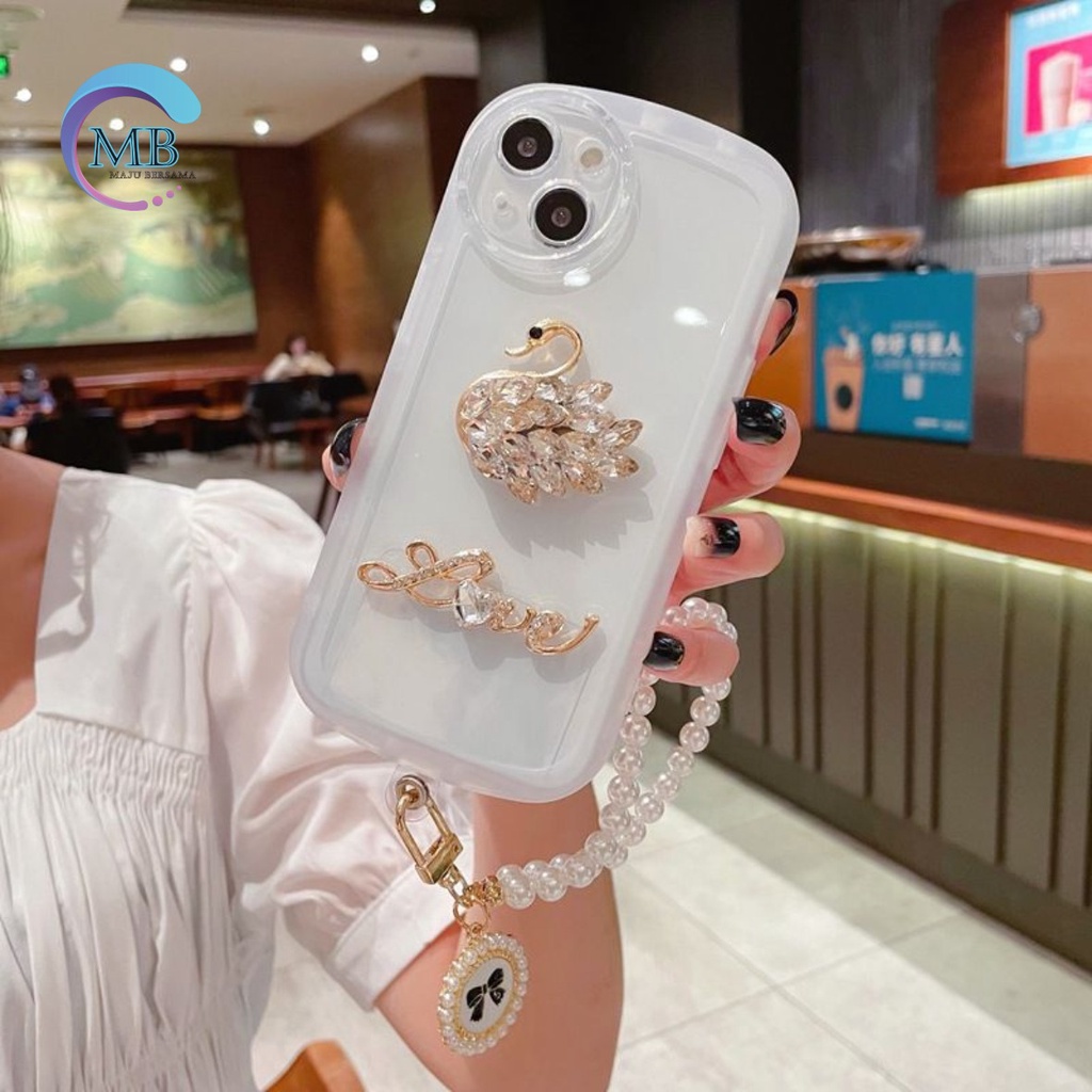 GC15 SOFTCASE WAVY GELOMBANG CLEAR DIAMOND SWAN LANYARD FOR IPHONE 7 8 7+ 8+ X XS XR XS MAX 11 12 13 14 PRO MAX MB4370