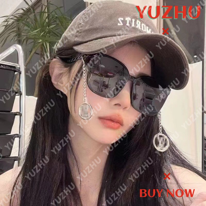 (YUZHU) Kacamata Hitam Candi Rantai Fashion Korea Untuk Wanita INS Gaya Square Frame UV400 Sunglasses