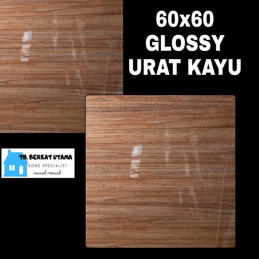♨ GRANIT LANTAI 60X60 GLOSSY URAT KAYU COKLAT ♔