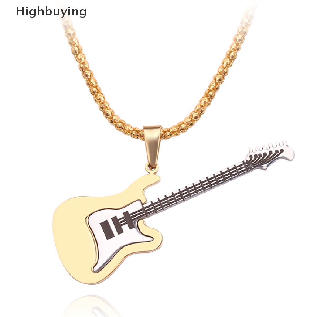 Hbid Hip Hop Emas Hitam Warna Perak Fashion Pria Wanita Stainless Steel Musik Rock Gitar Liontin Perhiasan Rantai Kalung Hadiah Glory