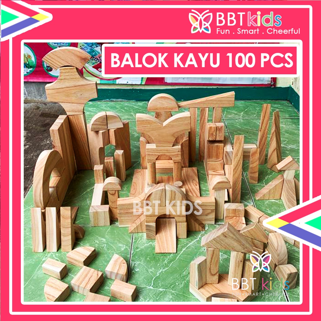 MAINAN BALOK KAYU 100 PCS MINDI NATURAL BLOCKS WOODEN BRICKS BLOCK KREATIF BLOK SUSUN MAINAN EDUKASI ANAK BONGKAR PASANG MAINAN EDUKASI ANAK BUILDING ISI BANYAK