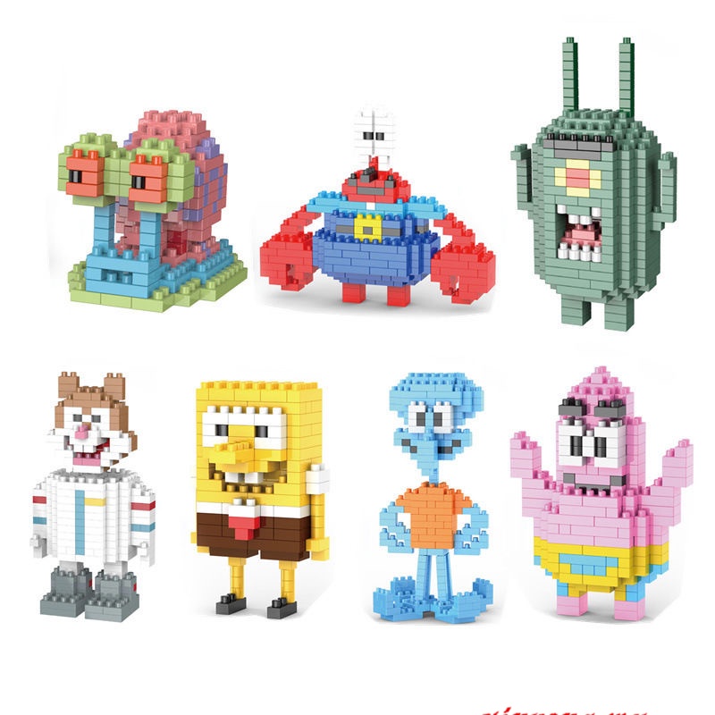 Spongebob SquarePants Lego Partikel Kecil Rakitan Blok Bangunan Puzzle Fight Plug Mainan Patrick Star Squidward Tentakel