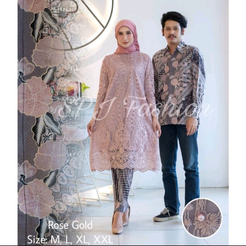 setelen tunik tulle/couple kebaya tunik tulle/couple sarimbit/couple kebaya keluarga/couple termurah/kebaya wisuda