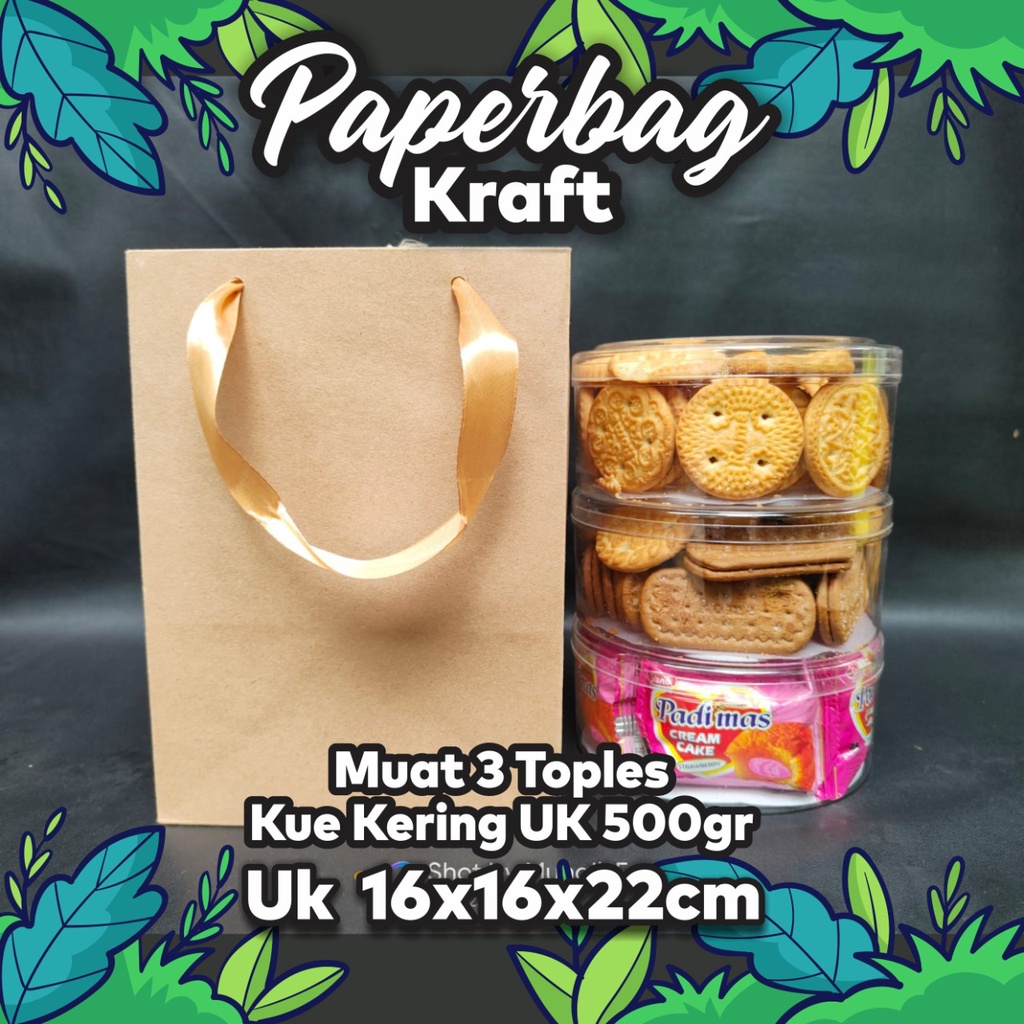 

Tas Toples Paper Bag Polos Tas Kertas Polos, Tas toples kue kering 500gr, Kraft Coklat Uk P 16cm T 16cm L22cm