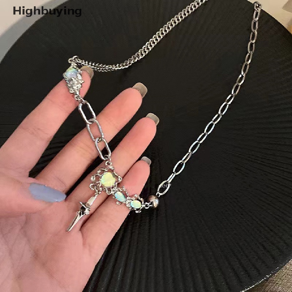 Hbid Kristal Bintang Miscanthus Moonstone Pendant Kalung Untuk Wanita Rantai Klavikula Geometris Tidak Teratur Vintage Cross Choker Perhiasan Aksesoris Glory