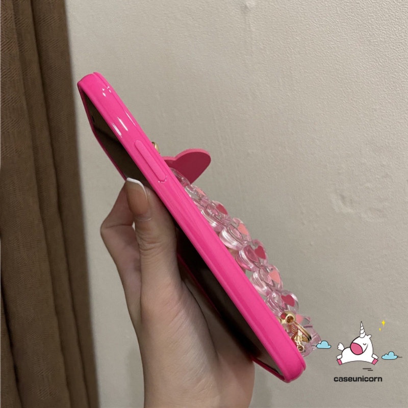 IPHONE Kompatibel Untuk Iphone11 14 13 12 Pro Max 7plus XR 78 Plus X XS Max SE 2020 Mewah Simple Glossy Halus Lembut Tpu Silicon Love Heart Gelang Tali Phone Case Dengan Wrist Band