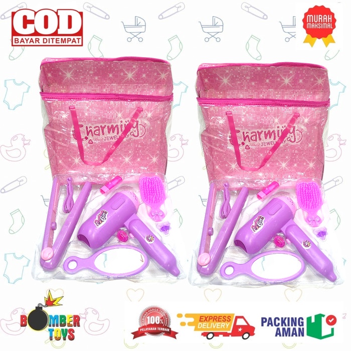 MAINAN ANAK ALAT SALON HAIR DRYER HAIRDRYER LIPSTIK TAS KECANTIKAN RAMBUT LENGKAP