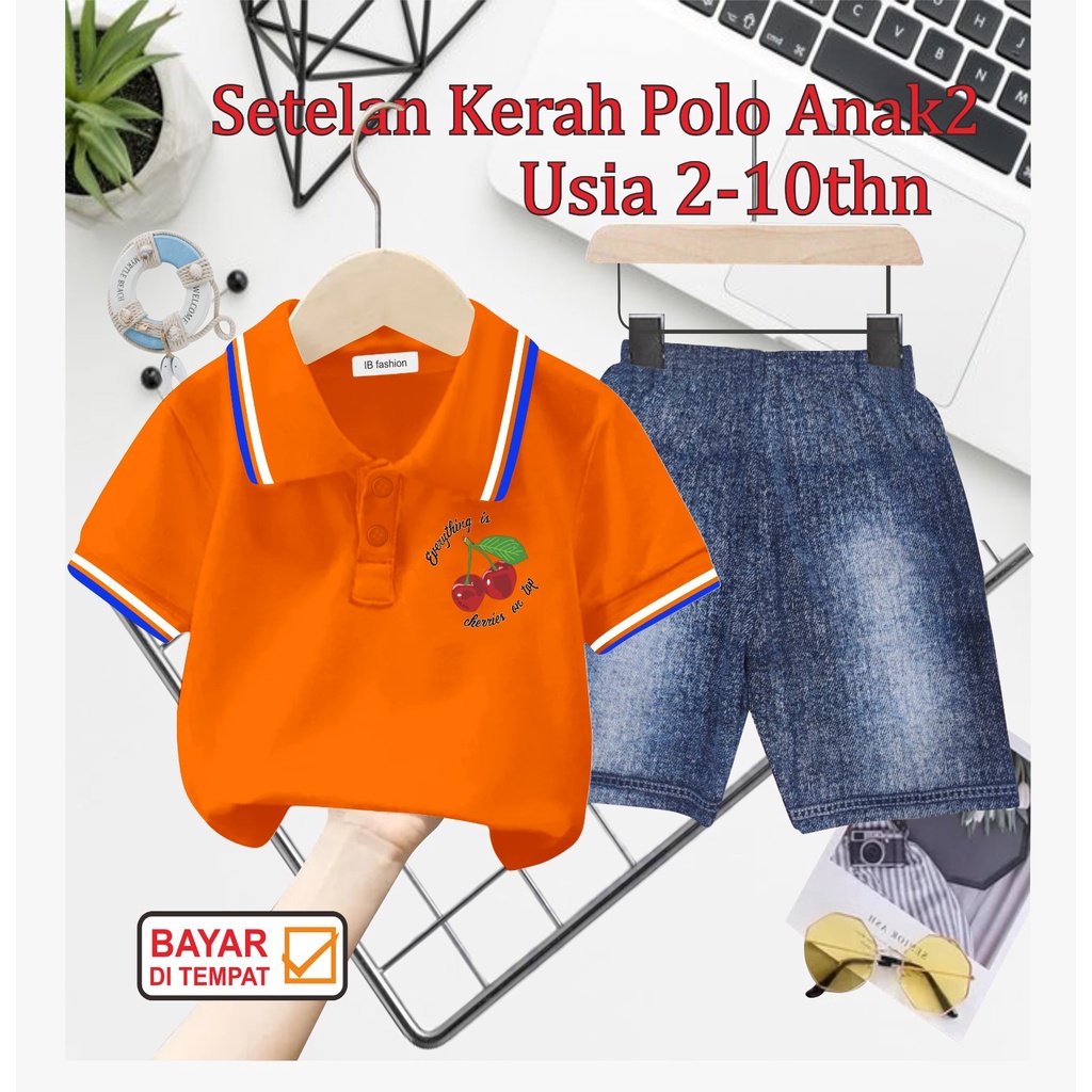 ((IB))SETELAN ANAK2 KERAH POLO/LOGO CHERRY DIGITAL SABLON