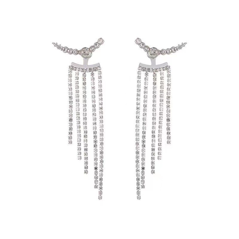 Anting Perak Elegan Fashion Zirkon Anting Rumbai Untuk Perhiasan Aksesoris Wanita