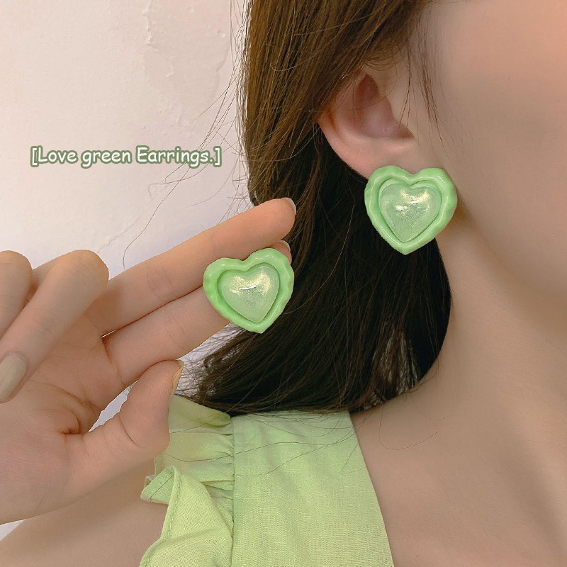 Anting Pejantan Persegi Hijau Gaya Korea Indah Mawar Anting Pejantan2023Aksesoris Fashion Wanita Baru