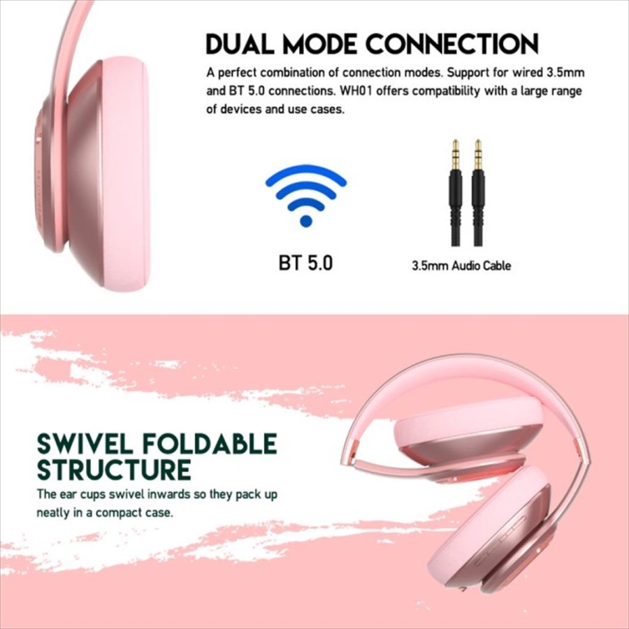 Headset Wireless Fantech WH01 Headphone Bluetooth - Sakura Pink