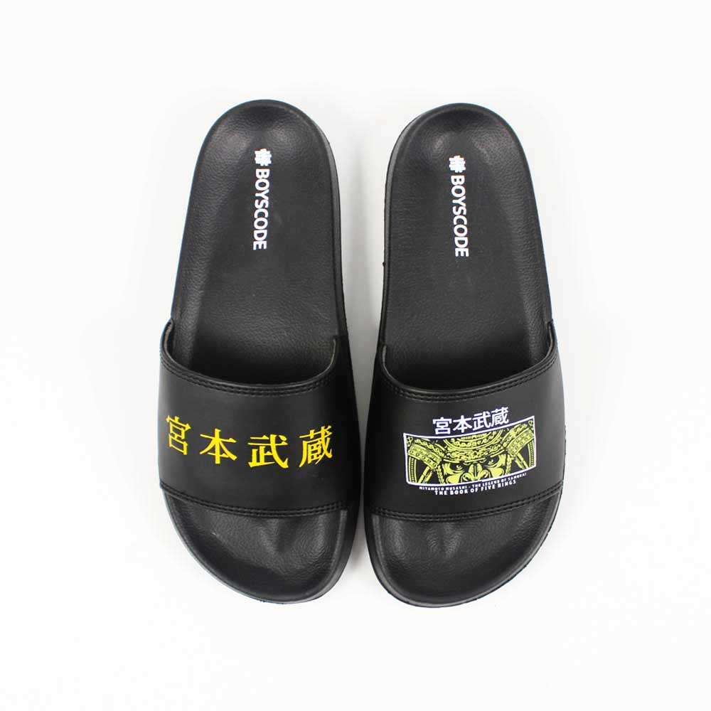 Sendal Slop Pria Wanita BOYSCODE Miyamoto Musashi Hitam / Slide Pria / Slip On Pria / Sendal Cowok / Sendal Cewek