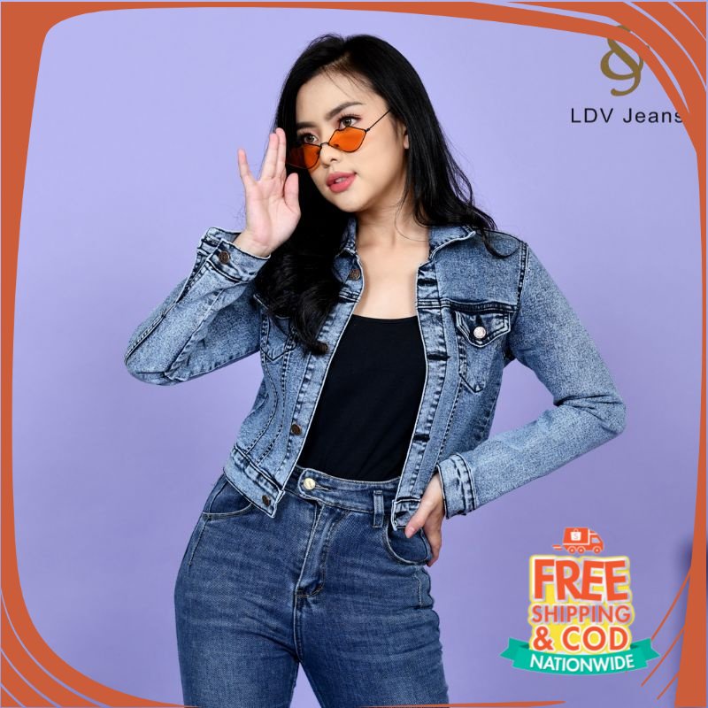 JAKET JEANS NEW BREND DENIM UNISEX/ LDV - Jaket Jeans Crop Wanita (slimfit) Crop Jacket Denim Realpi